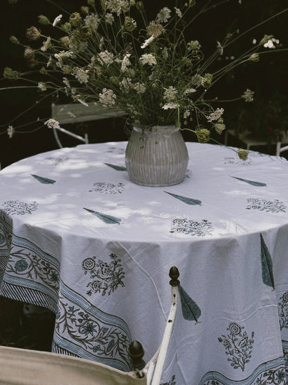 MANTEL FLORAL BLOCK PRINT AZUL VERDOSO