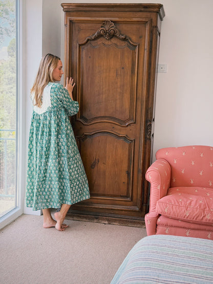 VESTIDO FLORAL BLOCK PRINT TURQUESA