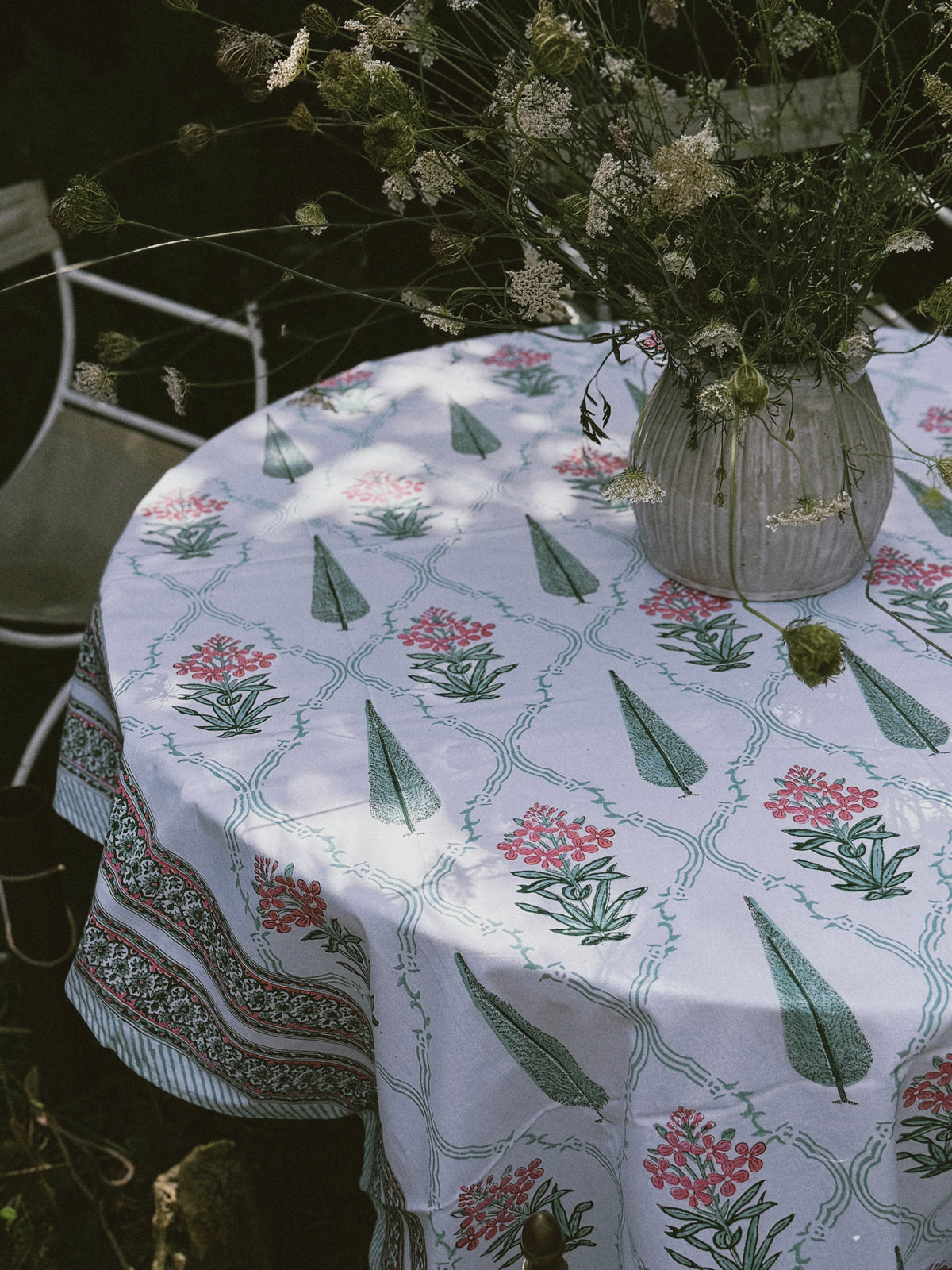MANTEL FLORAL BLOCK PRINT TURQUESA ROSA