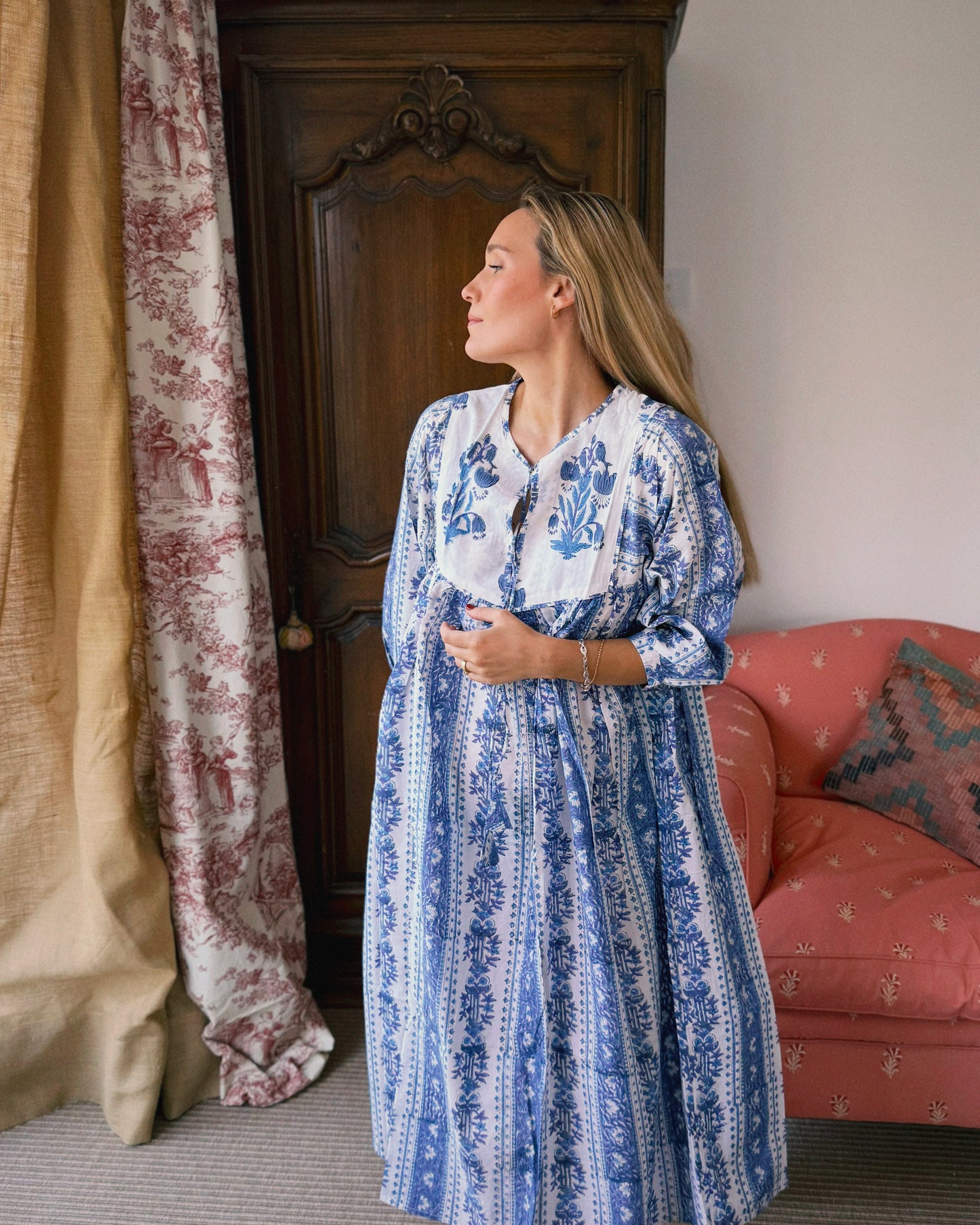 VESTIDO FLORAL BLOCK PRINT AZUL