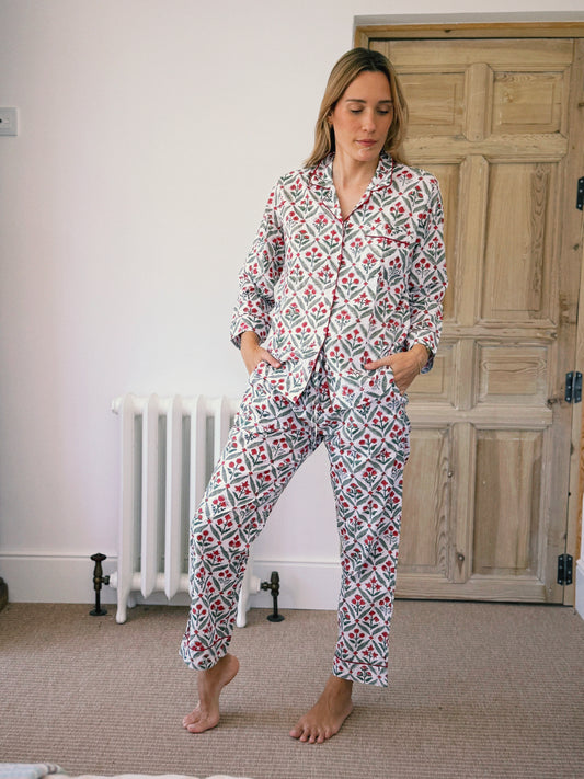 PIJAMA MANGA LARGA BLOCK PRINT ROJO VERDE