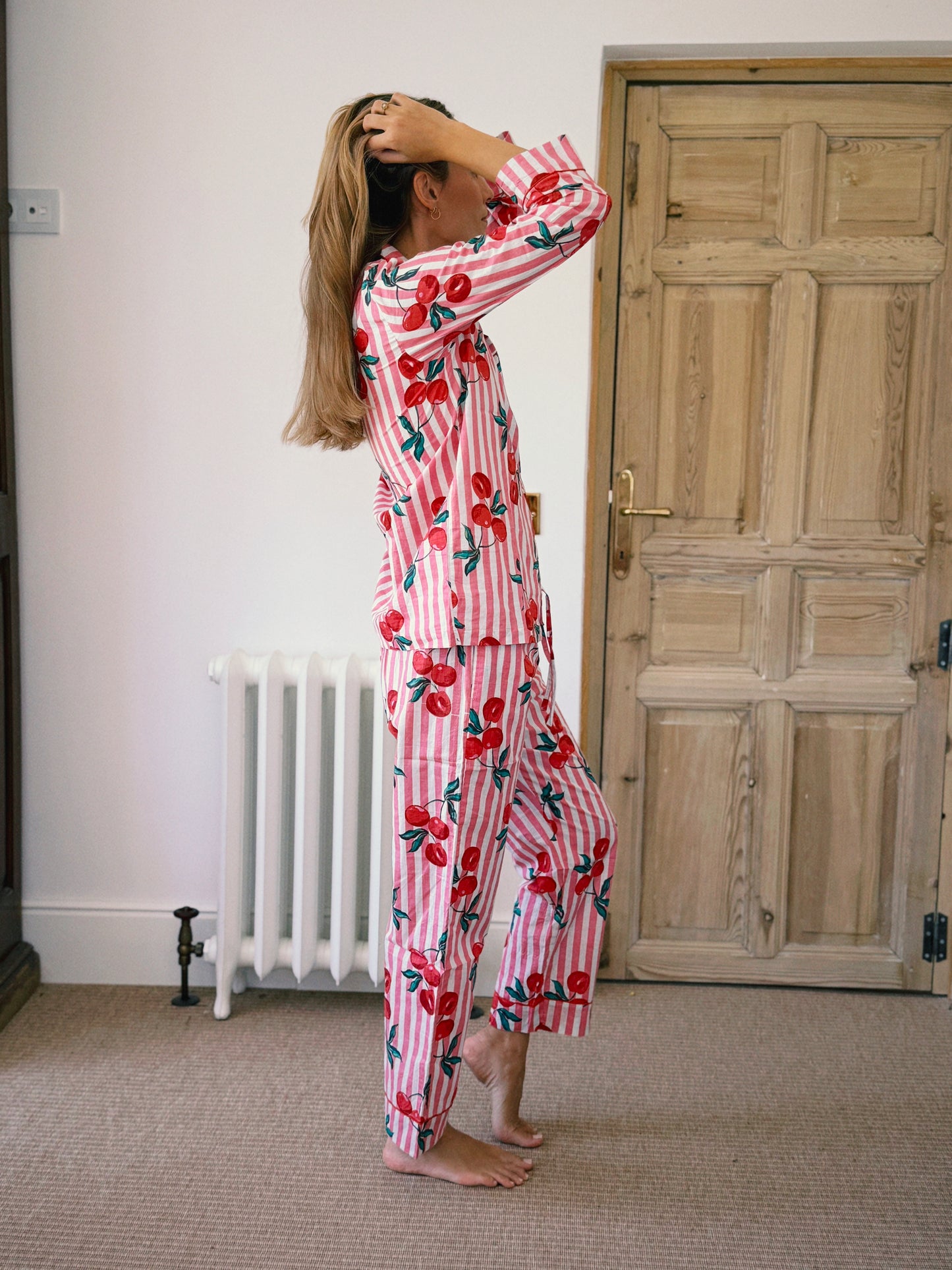 PIJAMA MANGA LARGA BLOCK PRINT ROSA RAYAS