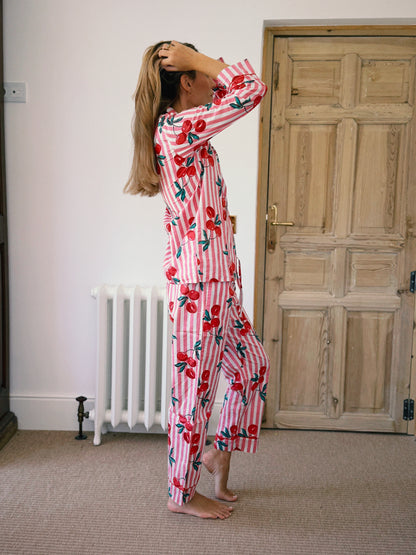 PIJAMA MANGA LARGA BLOCK PRINT ROSA RAYAS