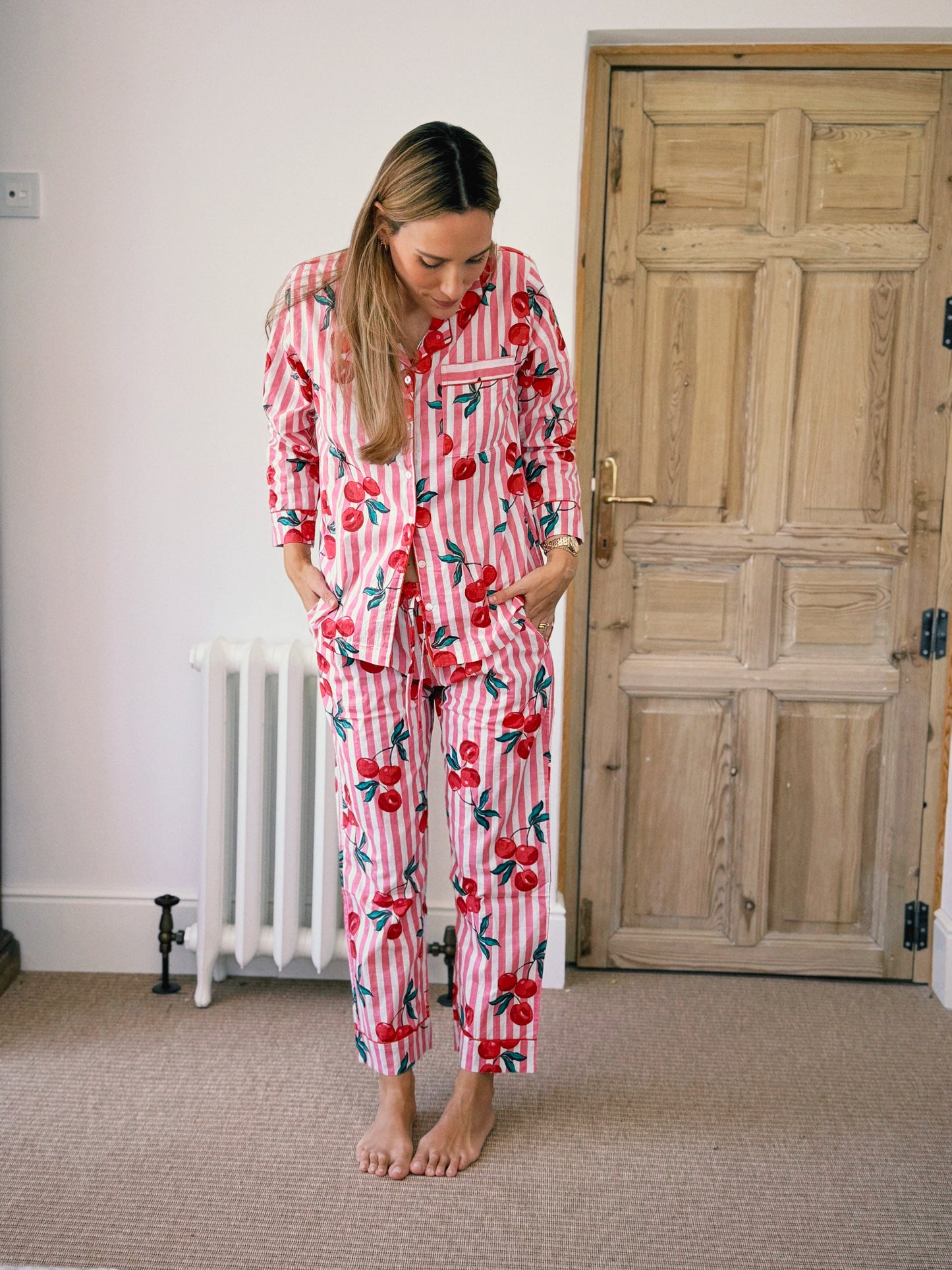 PIJAMA MANGA LARGA BLOCK PRINT ROSA RAYAS