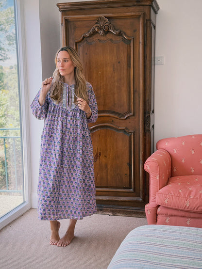 VESTIDO FLORAL BLOCK PRINT LILA