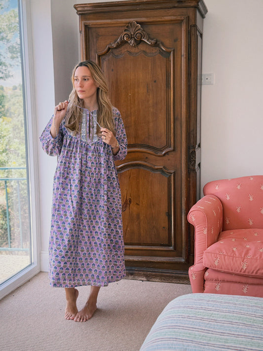 VESTIDO FLORAL BLOCK PRINT LILA