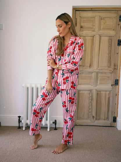 PIJAMA MANGA LARGA BLOCK PRINT ROSA RAYAS