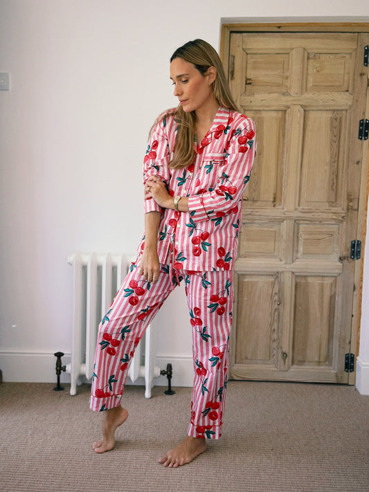 PIJAMA MANGA LARGA BLOCK PRINT ROSA RAYAS