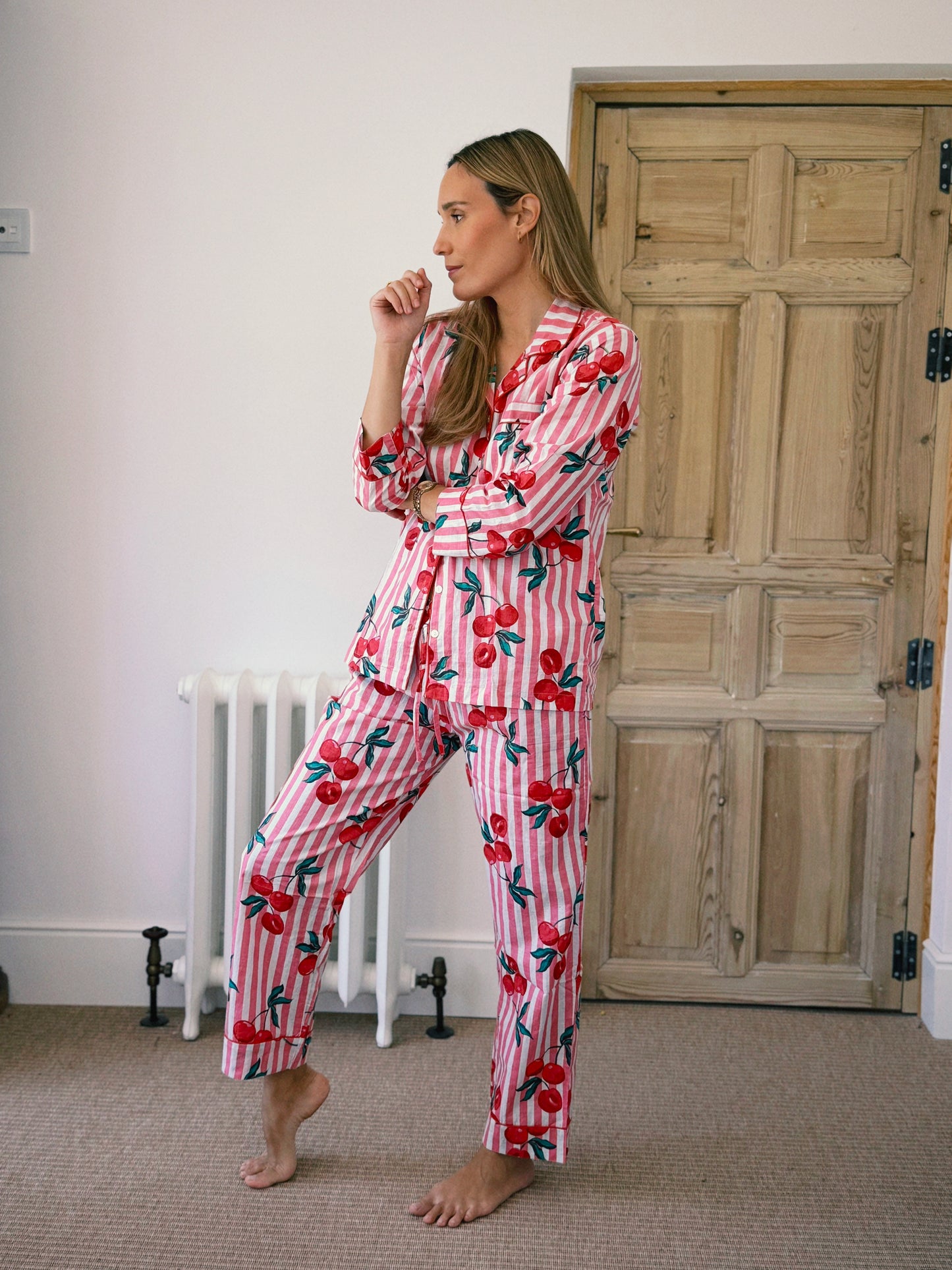 PIJAMA MANGA LARGA BLOCK PRINT ROSA RAYAS