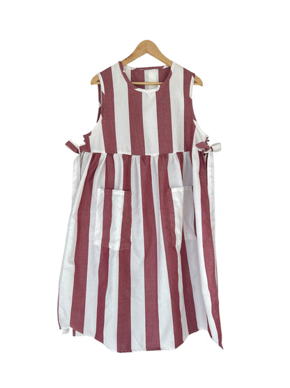 DELANTAL DE LINO RAYAS GUINDA CON LAZADA