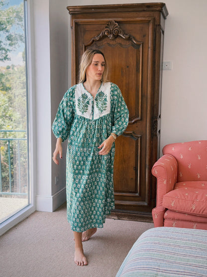 VESTIDO FLORAL BLOCK PRINT TURQUESA