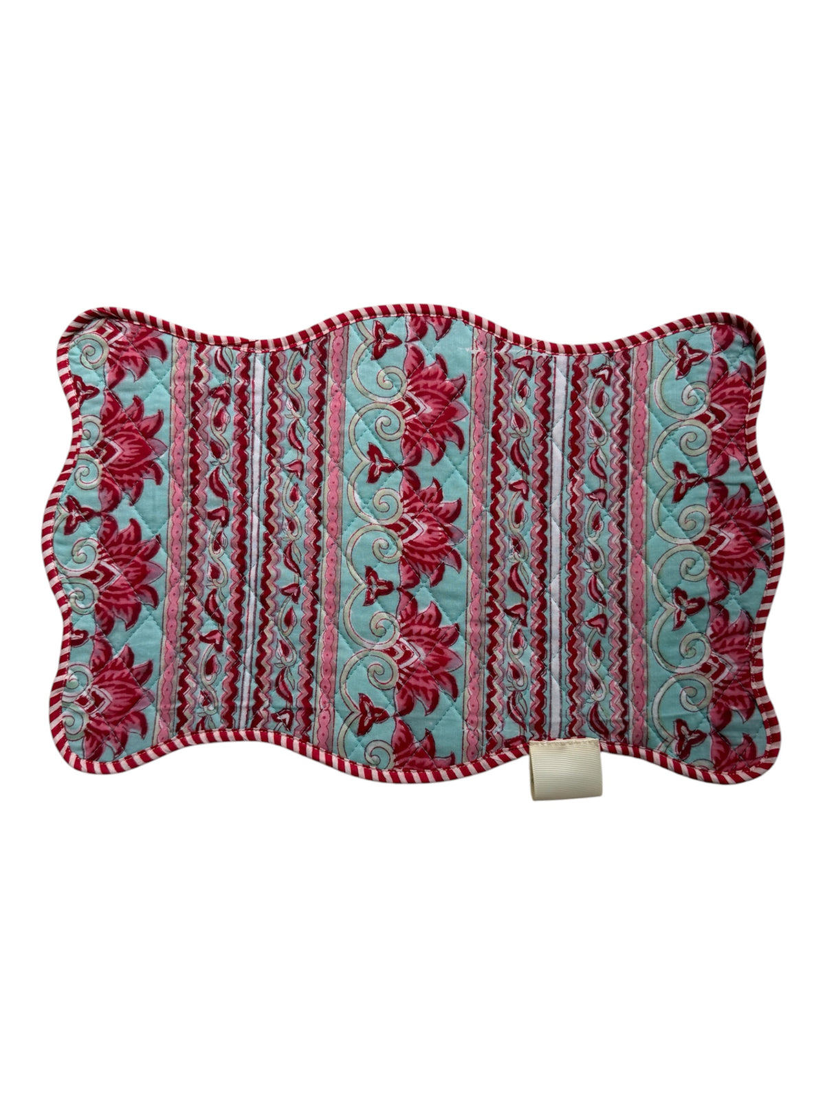 SET 2 MANTELES INDIVIDUALES ACOLCHADOS FLORAL COLOR ROJO AZUL