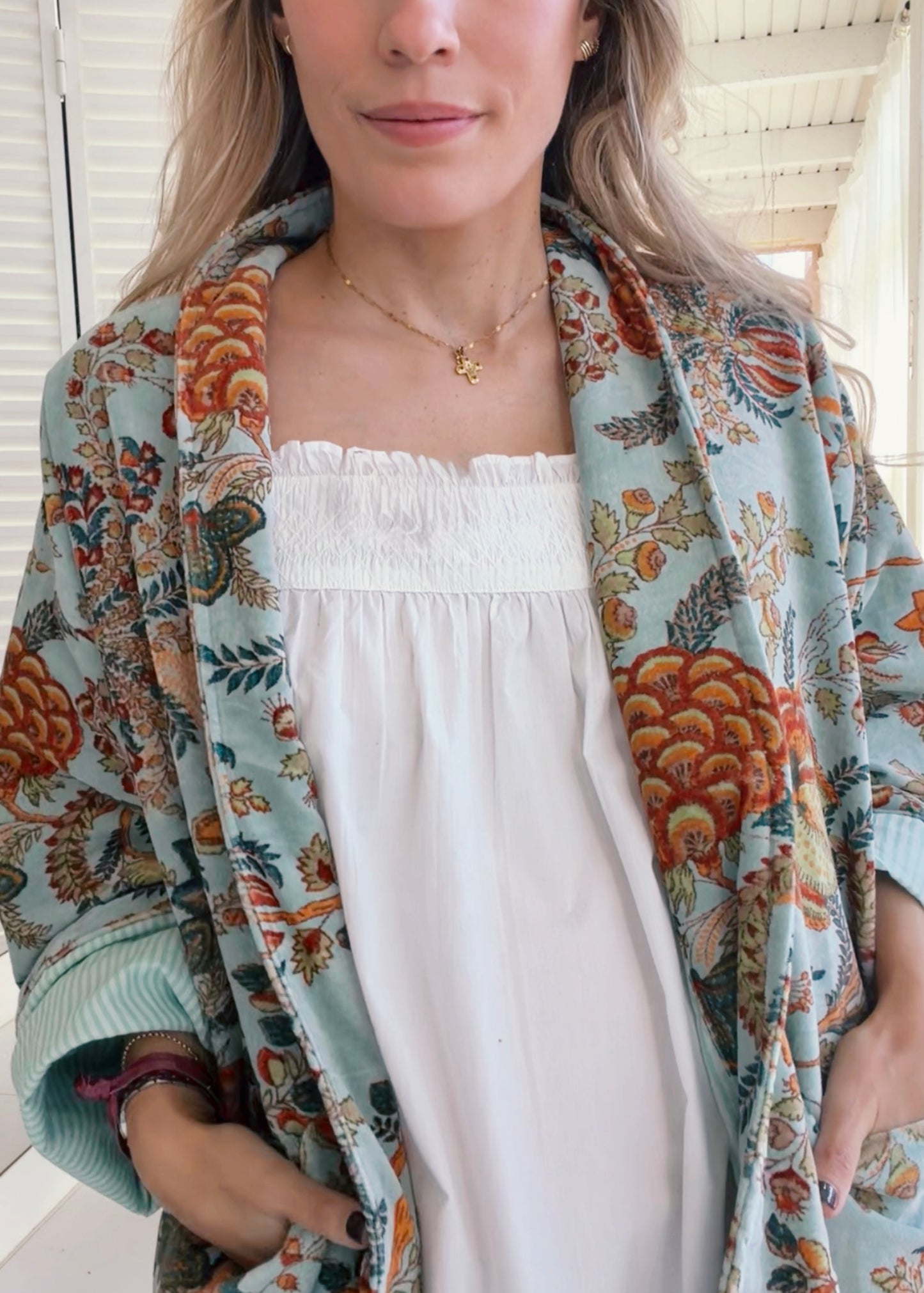 KIMONO EN TERCIOPELO TURQUESA