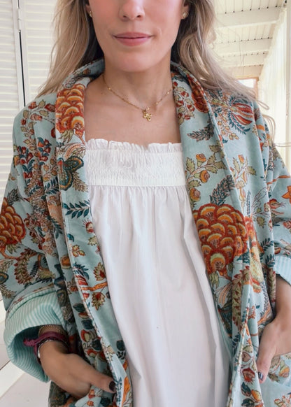 KIMONO EN TERCIOPELO TURQUESA