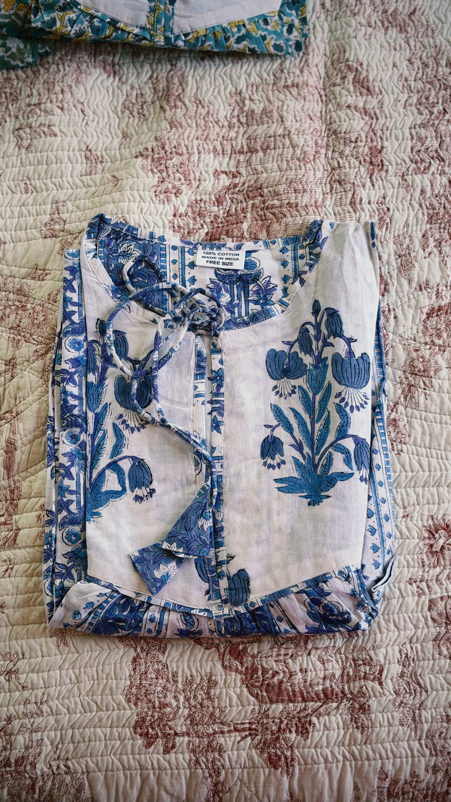 VESTIDO FLORAL BLOCK PRINT AZUL