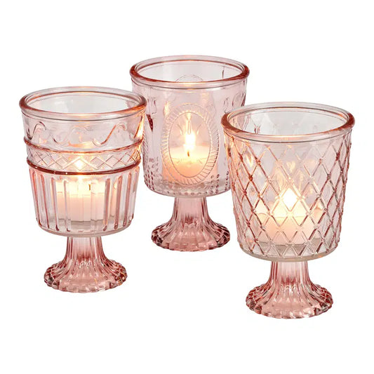 JARRON COPA CRISTAL BROCADO RUSTICO ROSA