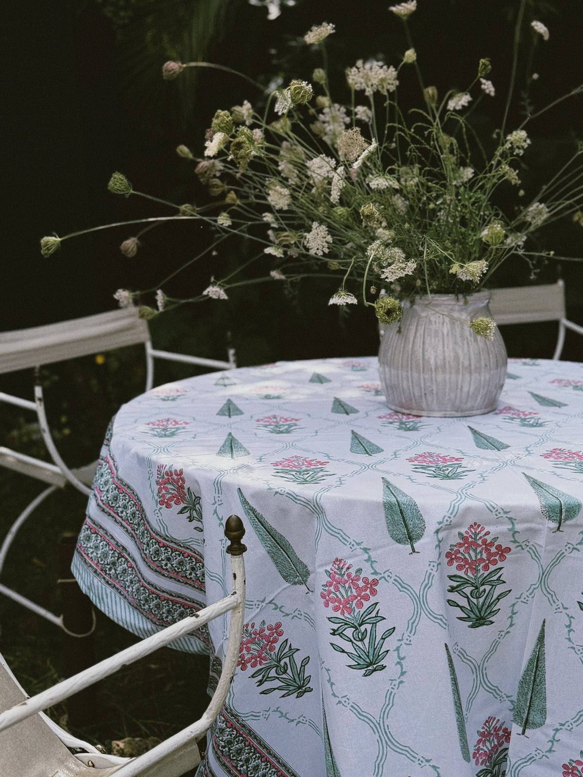 MANTEL FLORAL BLOCK PRINT TURQUESA ROSA