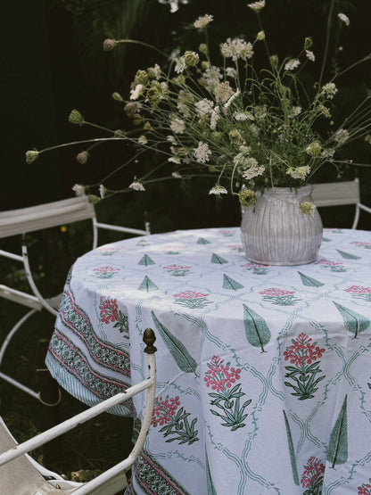 MANTEL FLORAL BLOCK PRINT TURQUESA ROSA