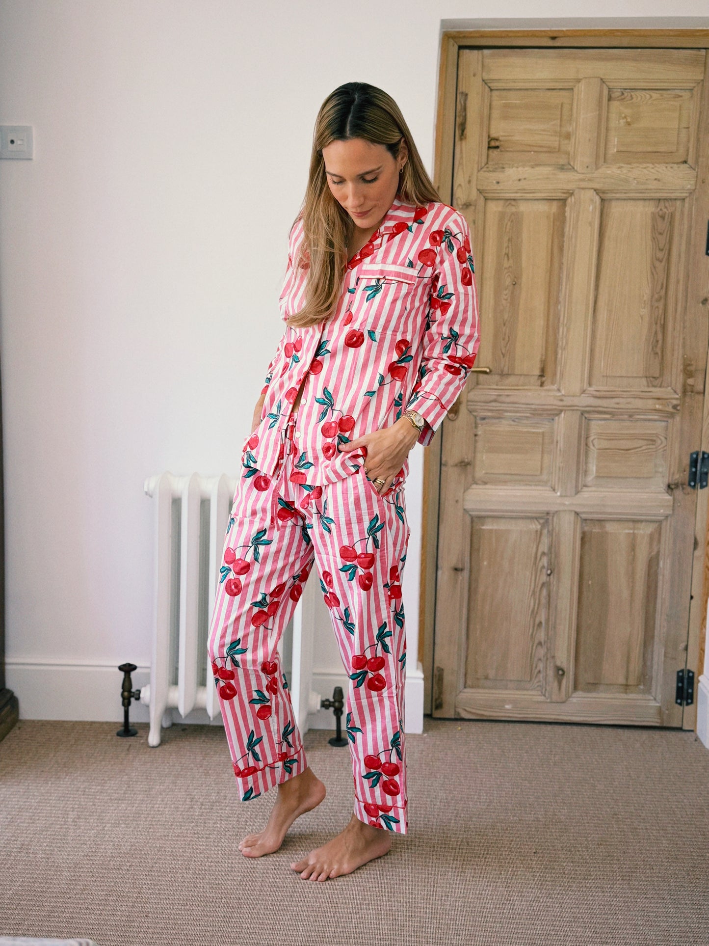 PIJAMA MANGA LARGA BLOCK PRINT ROSA RAYAS