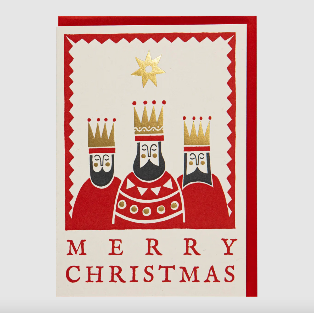 TARJETA DE NAVIDAD DE LOS TRES REYES MAGOS CON FOIL DORADO