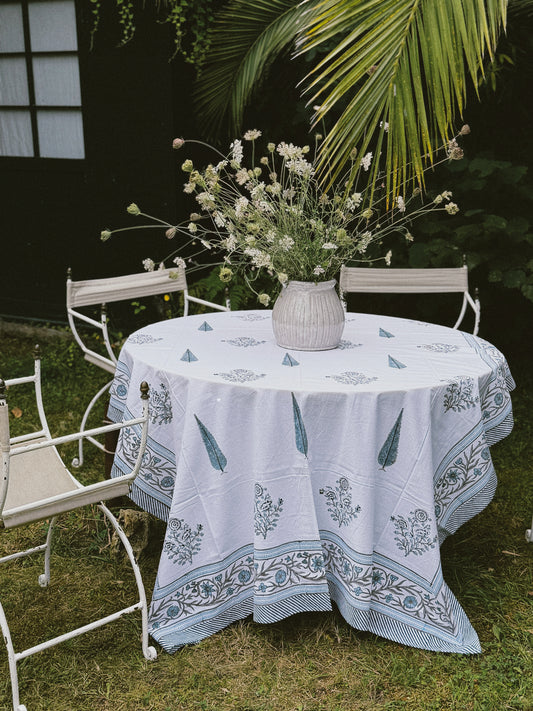 MANTEL FLORAL BLOCK PRINT AZUL VERDOSO