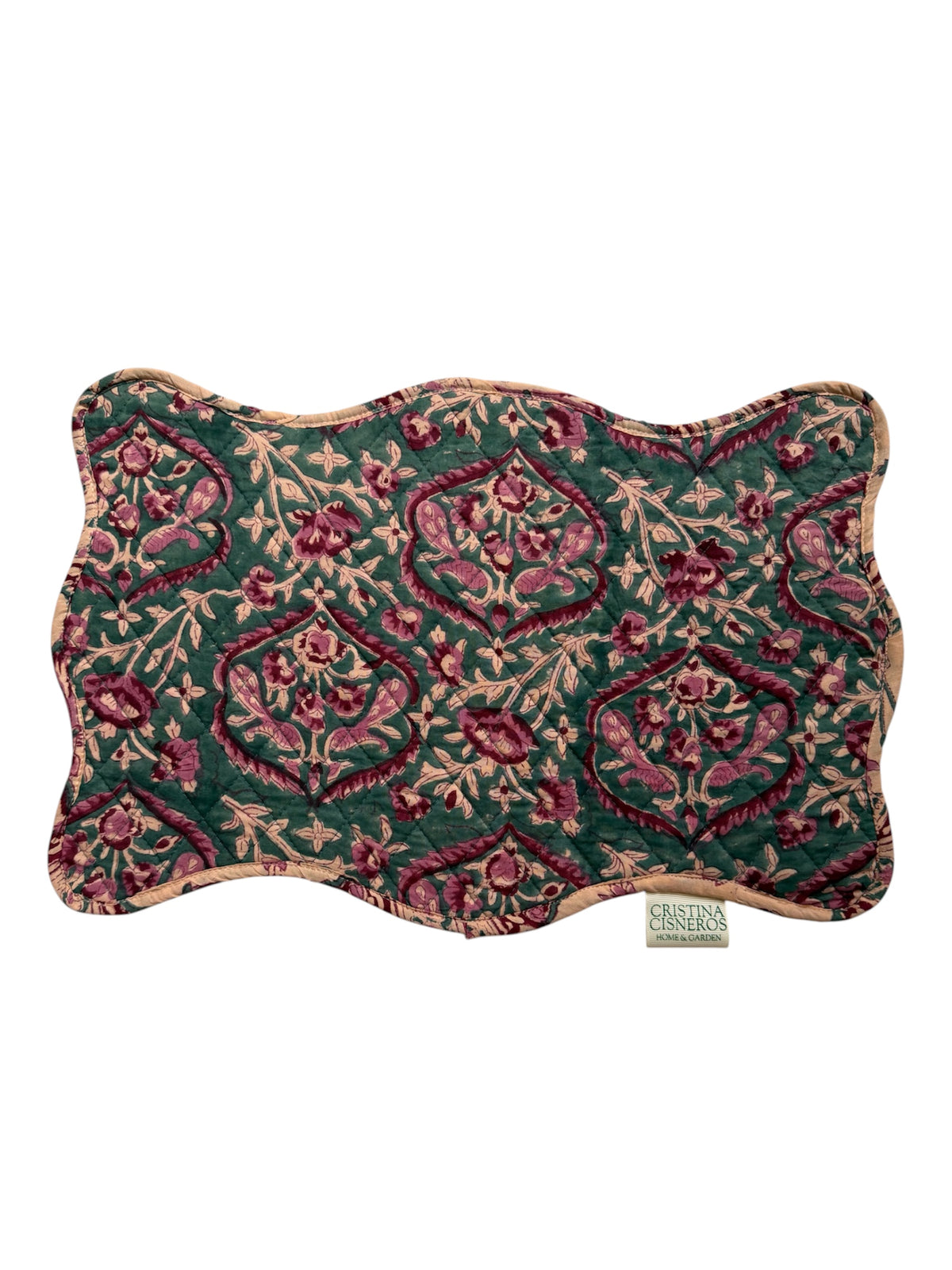 SET 2 MANTELES INDIVIDUALES ACOLCHADOS FLORAL COLOR BEIGE MALVA