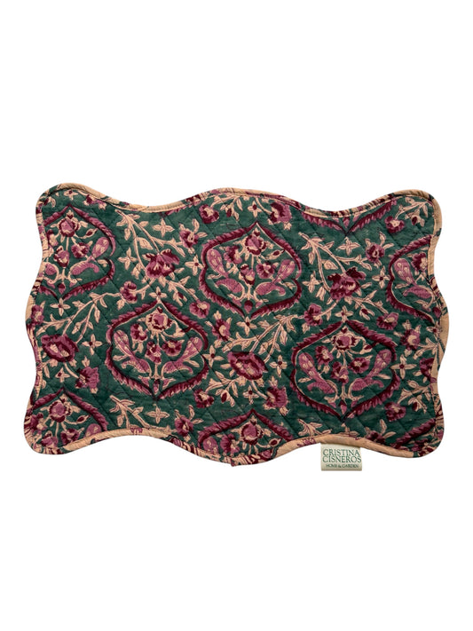 SET 2 MANTELES INDIVIDUALES ACOLCHADOS FLORAL COLOR BEIGE MALVA