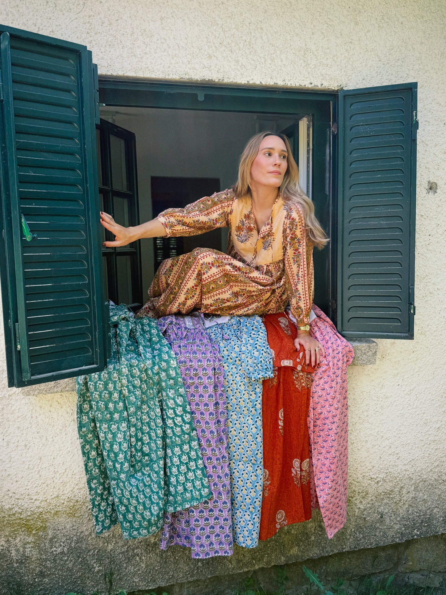 VESTIDO FLORAL BLOCK PRINT ROJO BEIGE