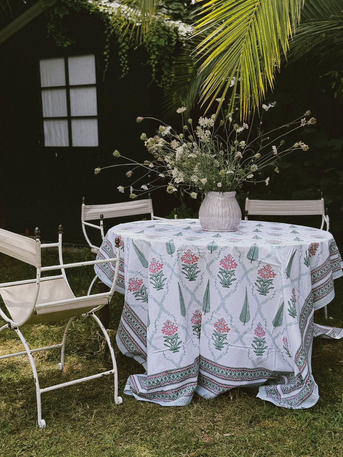MANTEL FLORAL BLOCK PRINT TURQUESA ROSA