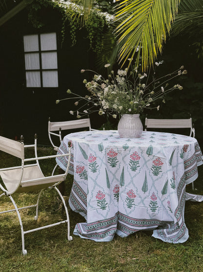 MANTEL FLORAL BLOCK PRINT TURQUESA ROSA