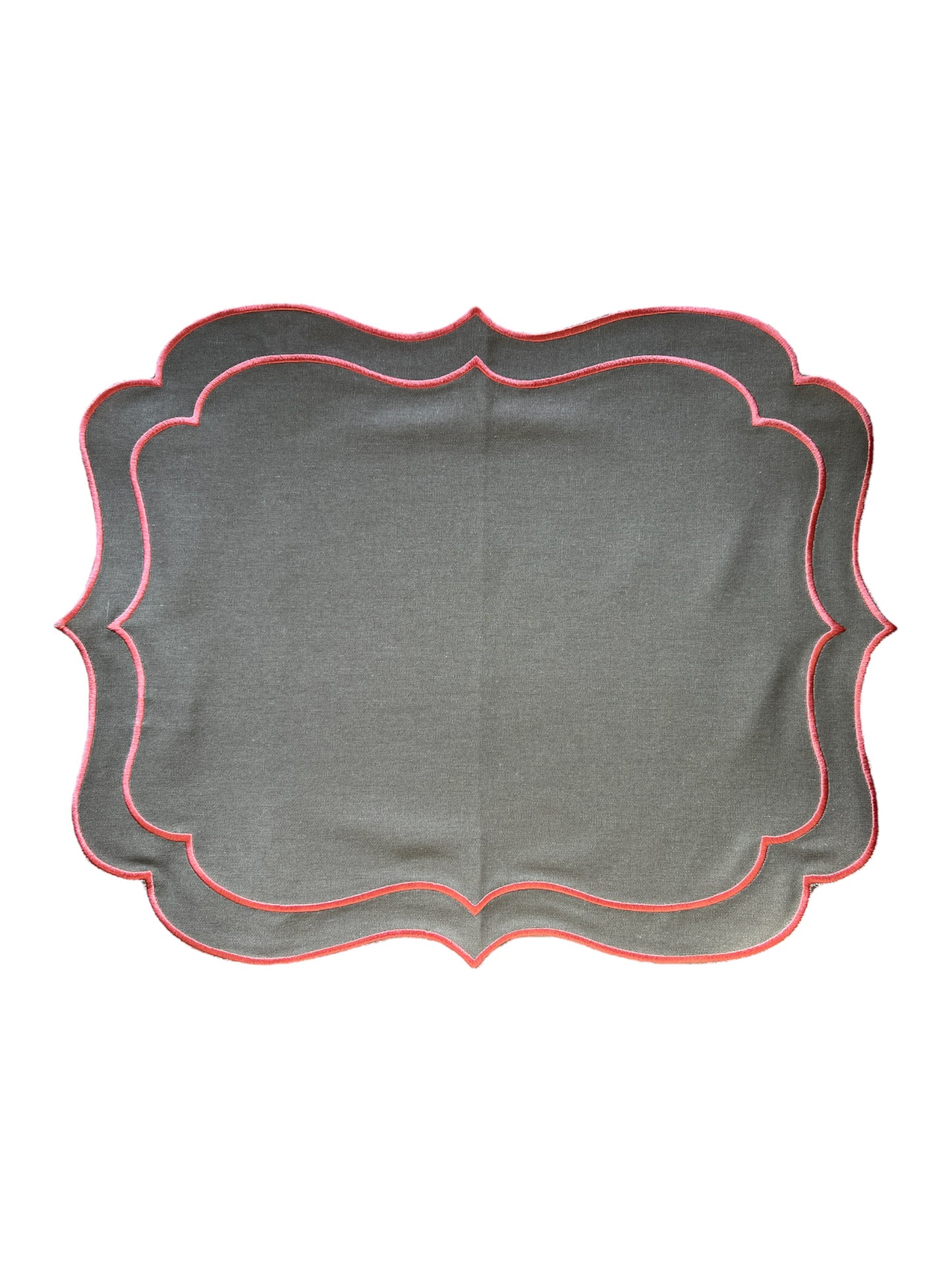 SET OF 2 PLAIN PLAIN TABLEMATS WITH SCALLOP, HUNTING GREEN