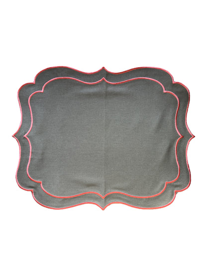 SET OF 2 PLAIN PLAIN TABLEMATS WITH SCALLOP, HUNTING GREEN