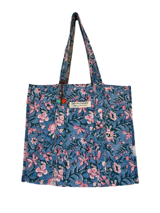 BLUE FLORAL BLOCK PRINT BAG