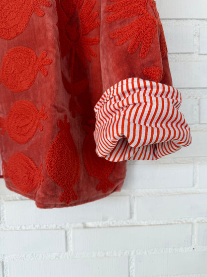 CHAQUETA BORDADA EN TERCIOPELO naranja rosa
