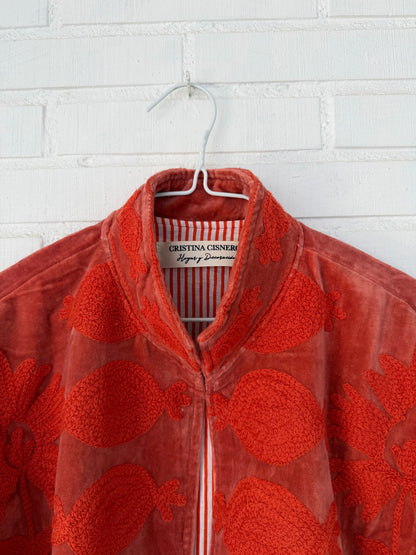 CHAQUETA BORDADA EN TERCIOPELO naranja rosa