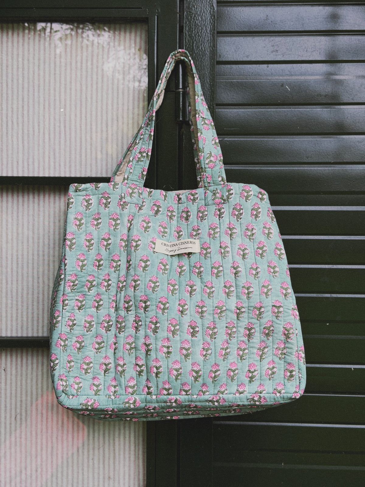 BOLSO BLOCK PRINT FLORAL AZUL TURQUESA ROSA