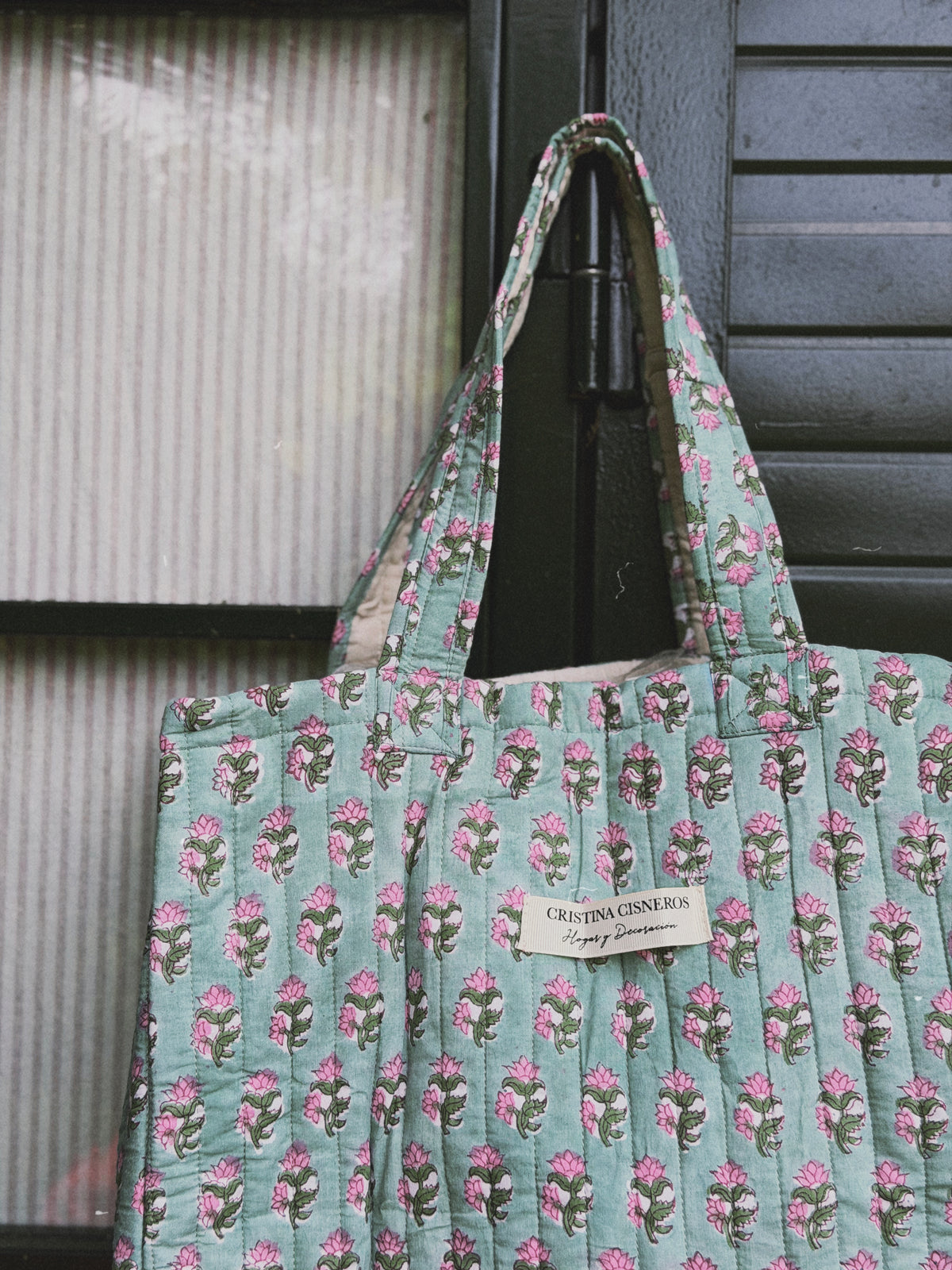 BOLSO BLOCK PRINT FLORAL AZUL TURQUESA ROSA
