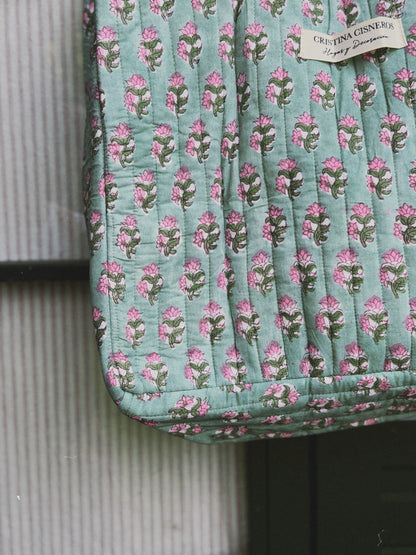 BOLSO BLOCK PRINT FLORAL AZUL TURQUESA ROSA