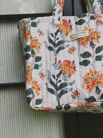 BOLSO BLOCK PRINT FLORAL VERDE NARANJA