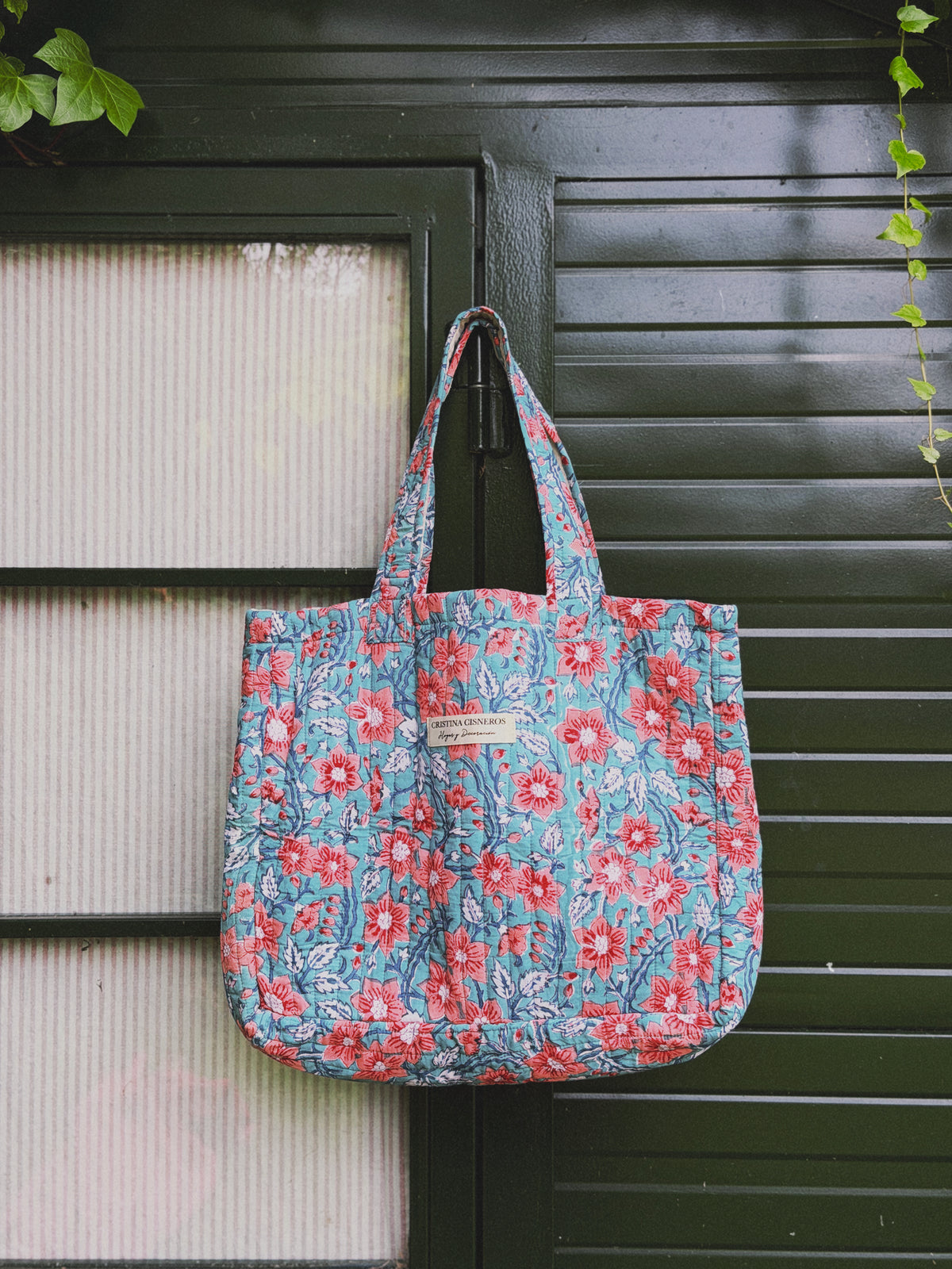 BOLSO BLOCK PRINT FLORAL TURQUESA CORAL