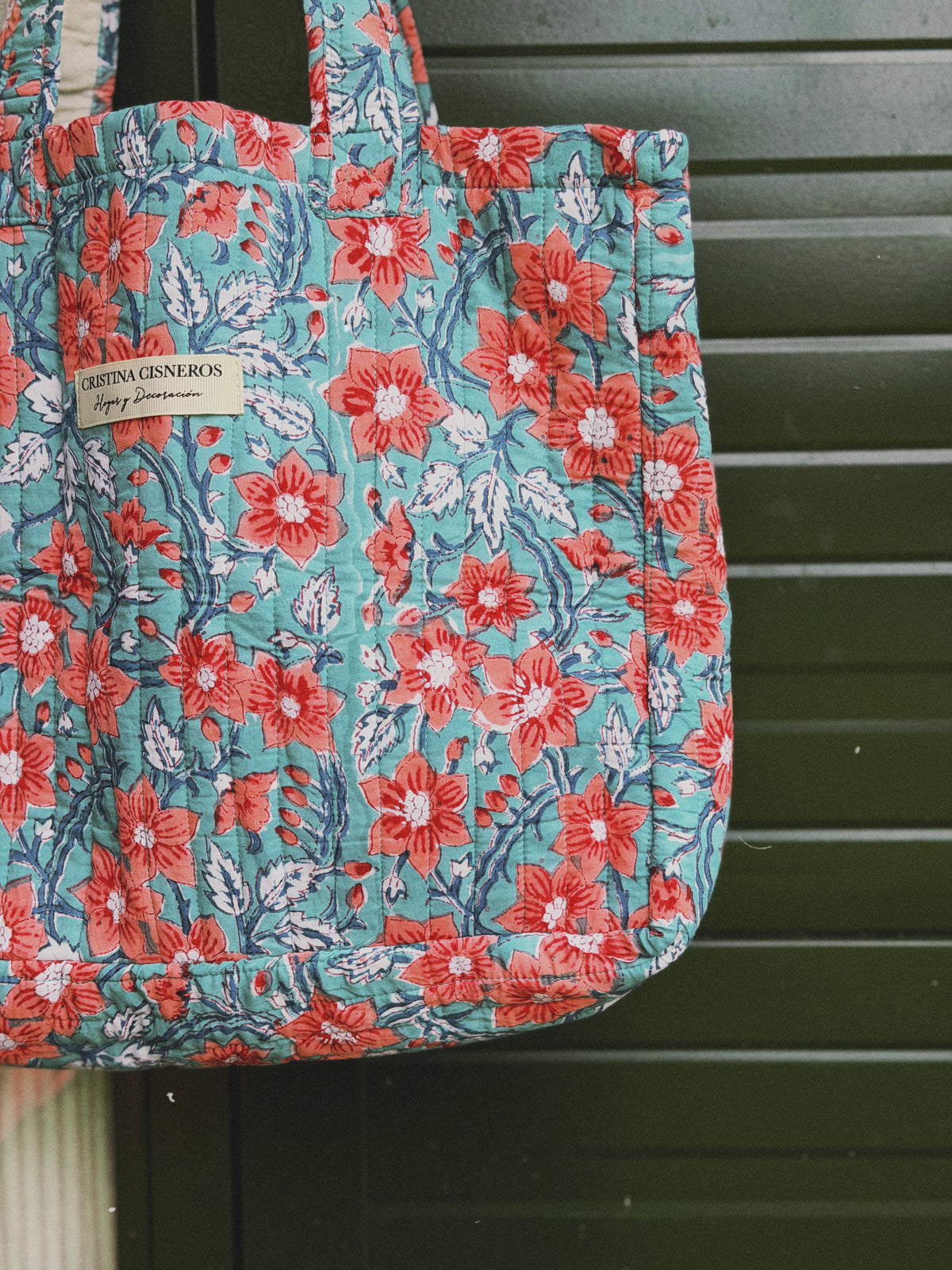 BOLSO BLOCK PRINT FLORAL TURQUESA CORAL