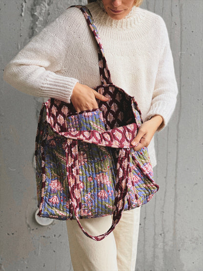 BOLSO PEQUEÑO BLOCK PRINT FLORAL GRIS ROJO