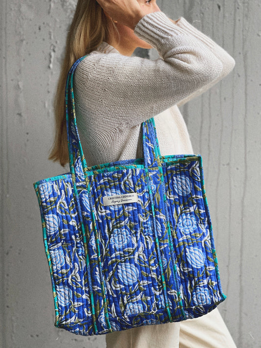 BLUE FLORAL BLOCK PRINT BAG
