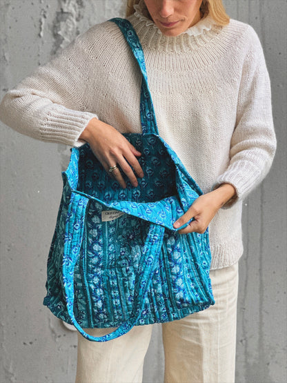 BOLSO BLOCK PRINT FLORAL AZUL AGUA