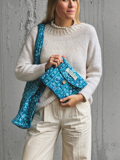 BOLSO PEQUEÑO BLOCK PRINT FLORAL AZUL AGUA
