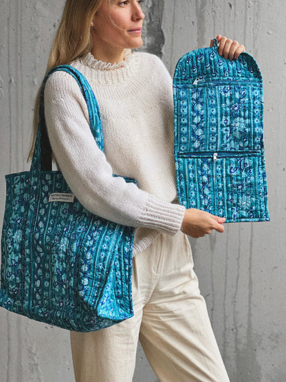 BOLSO BLOCK PRINT FLORAL AZUL AGUA