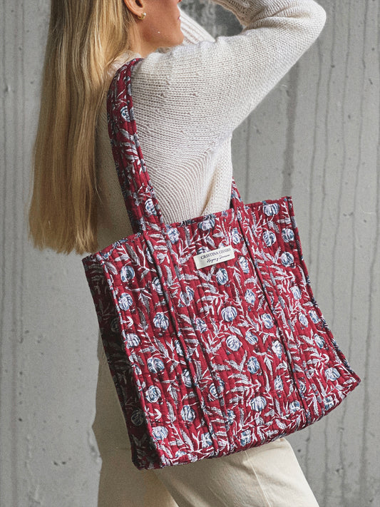 BURGUNDY FLORAL BLOCK PRINT BAG