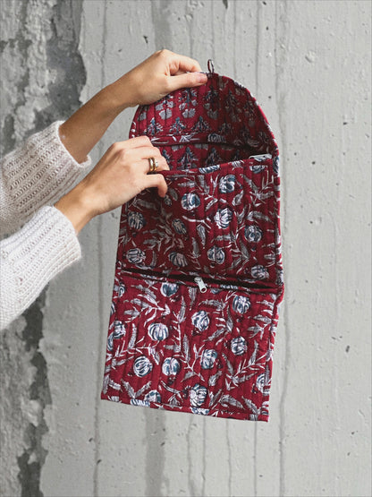 BOLSO PEQUEÑO BLOCK PRINT FLORAL BURDEOS