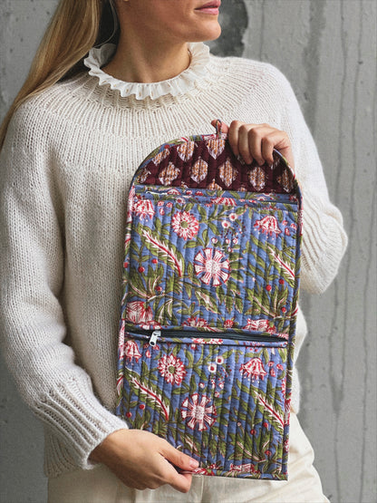 BOLSO PEQUEÑO BLOCK PRINT FLORAL GRIS ROJO
