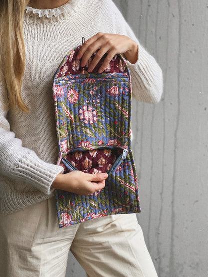 BOLSO PEQUEÑO BLOCK PRINT FLORAL GRIS ROJO